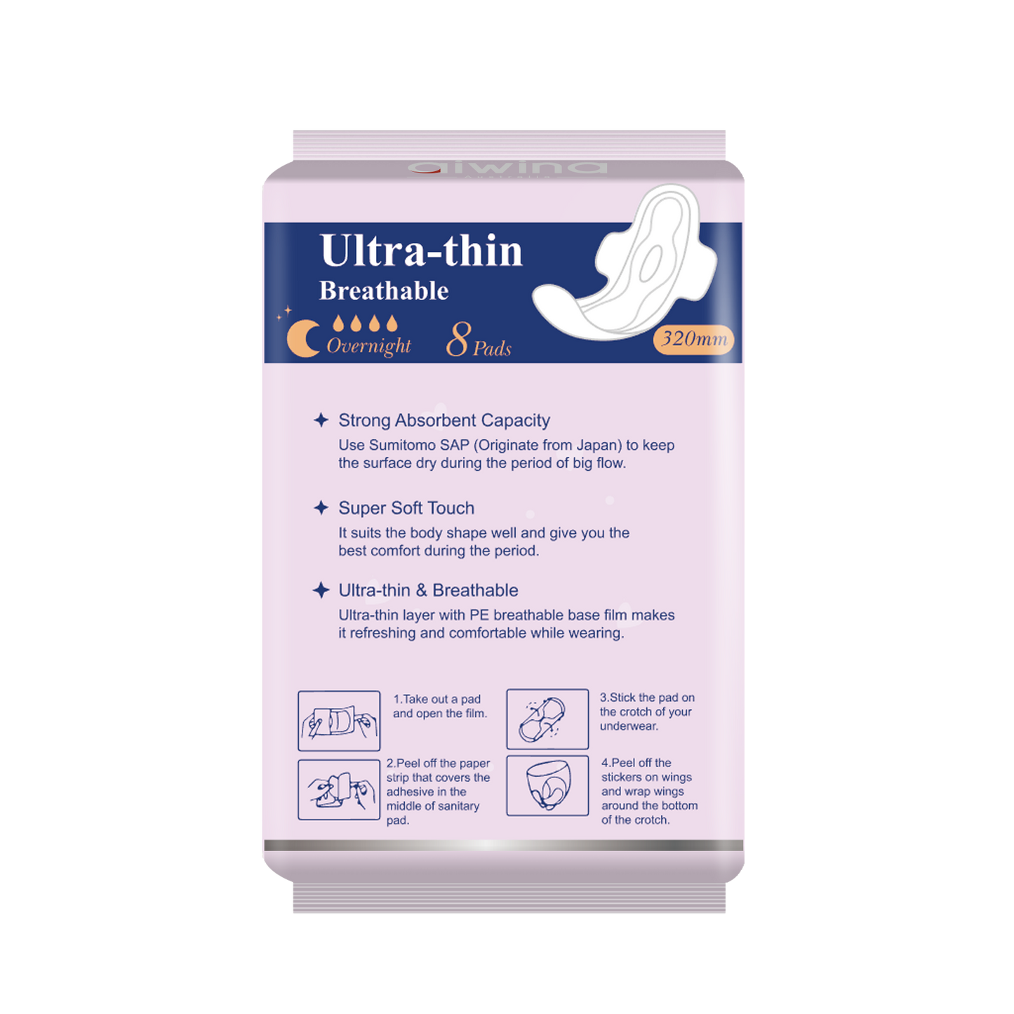 NIGHT SANITARY NAPKIN ULTRA THIN AIWINA - 320MM