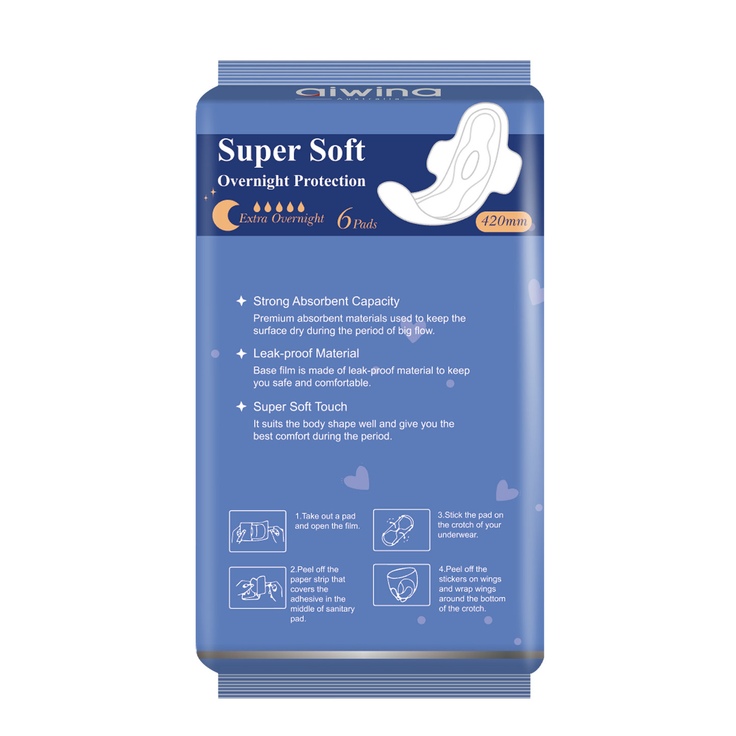 OVERNIGHT SANITARY NAPKIN ULTRA SOFT AIWINA - 420MM