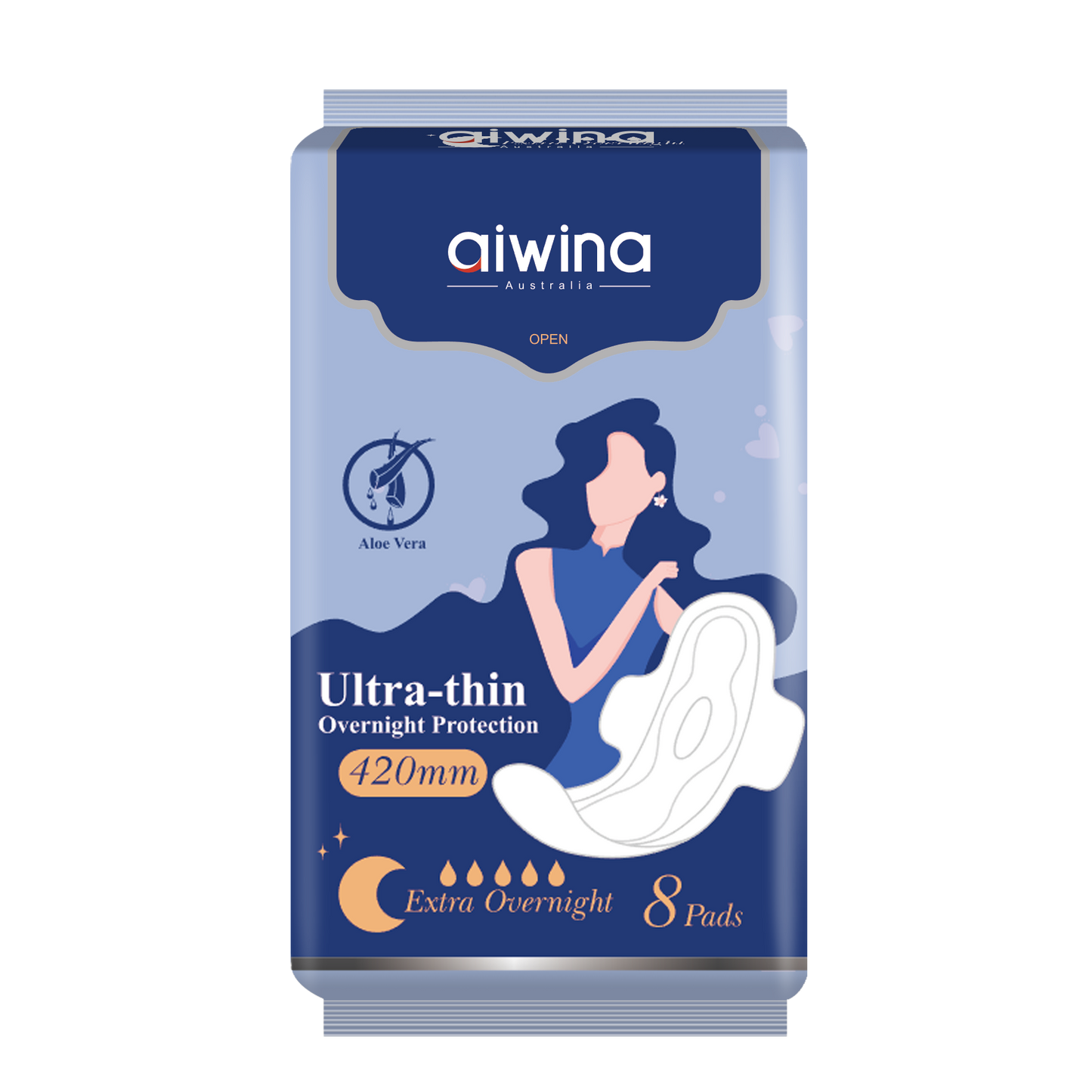 OVERNIGHT SANITARY NAPKIN ULTRA THIN AIWINA - 420MM