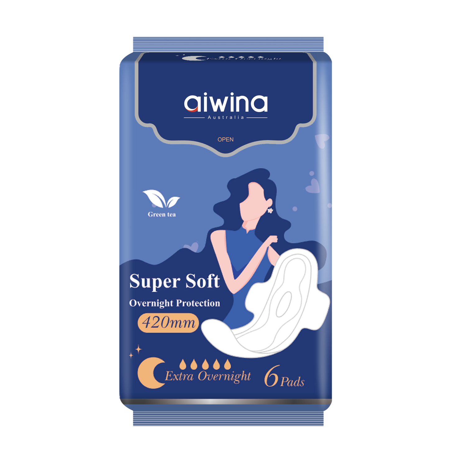 OVERNIGHT SANITARY NAPKIN ULTRA SOFT AIWINA - 420MM