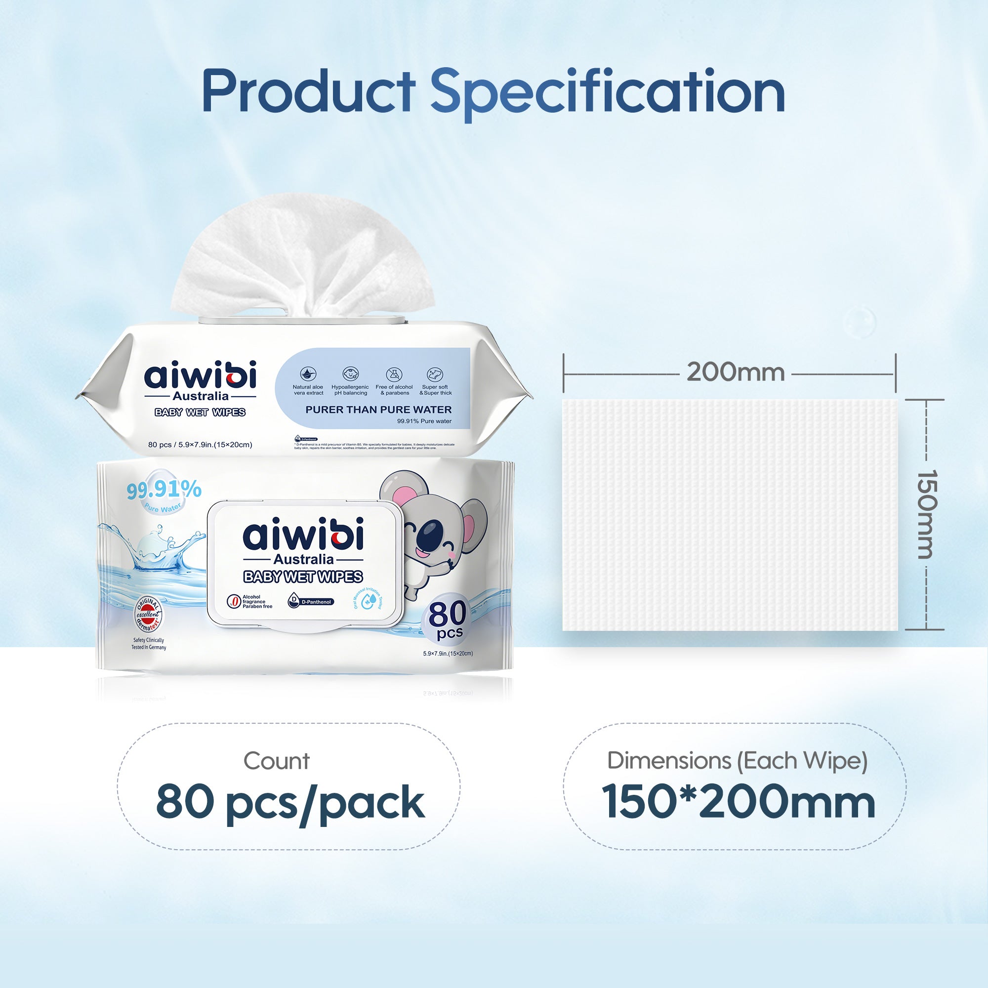 99.91% Pure Water D-Panthenol Wipes