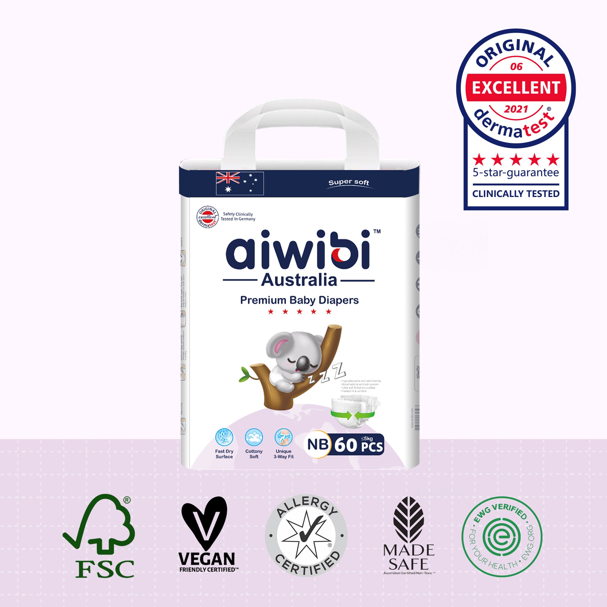 Premium Natural Newborn Diapers 60Pcs